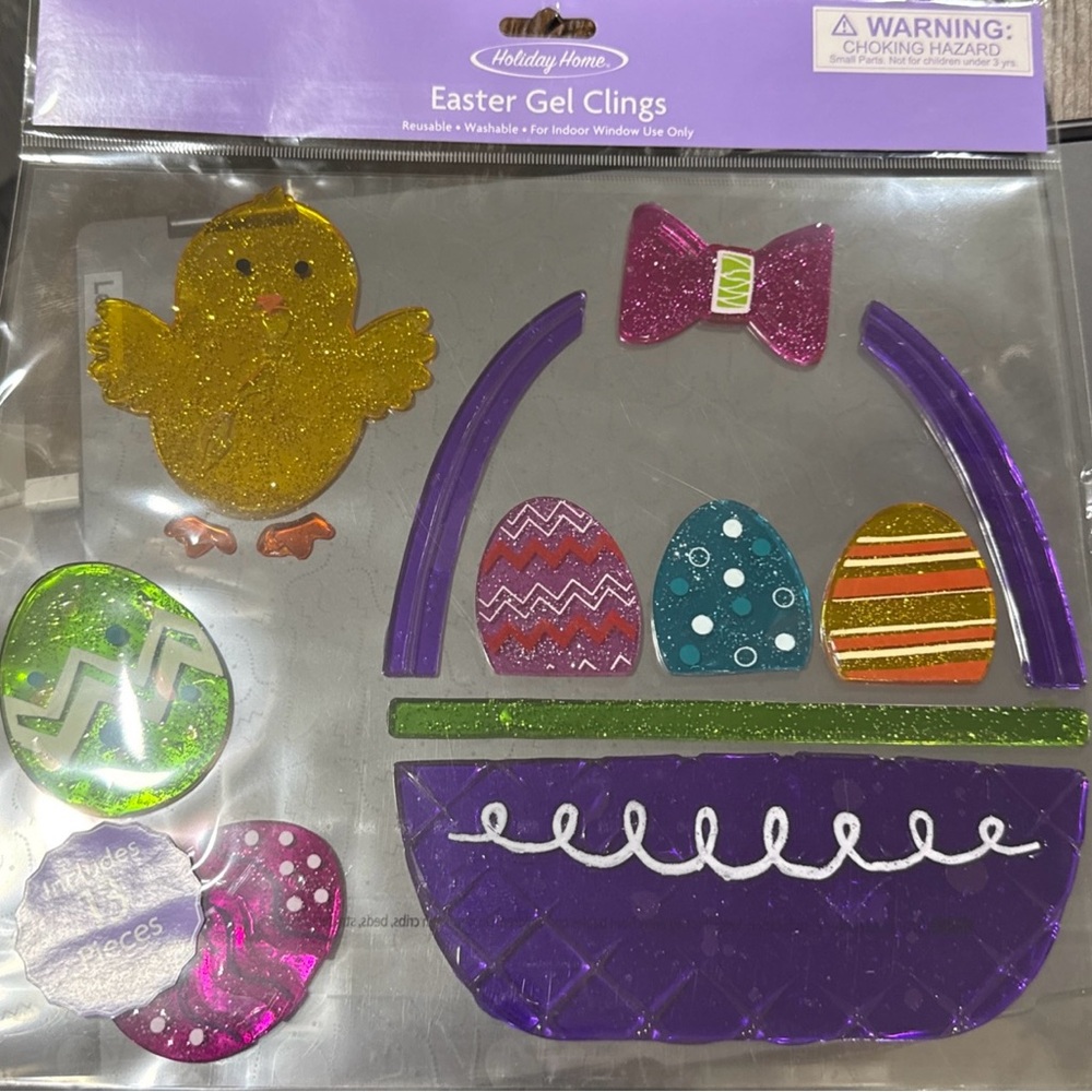 Easter, Bunny Easter Basket CUTE Window Gel Clings Decorations 13 pcs. Holiday